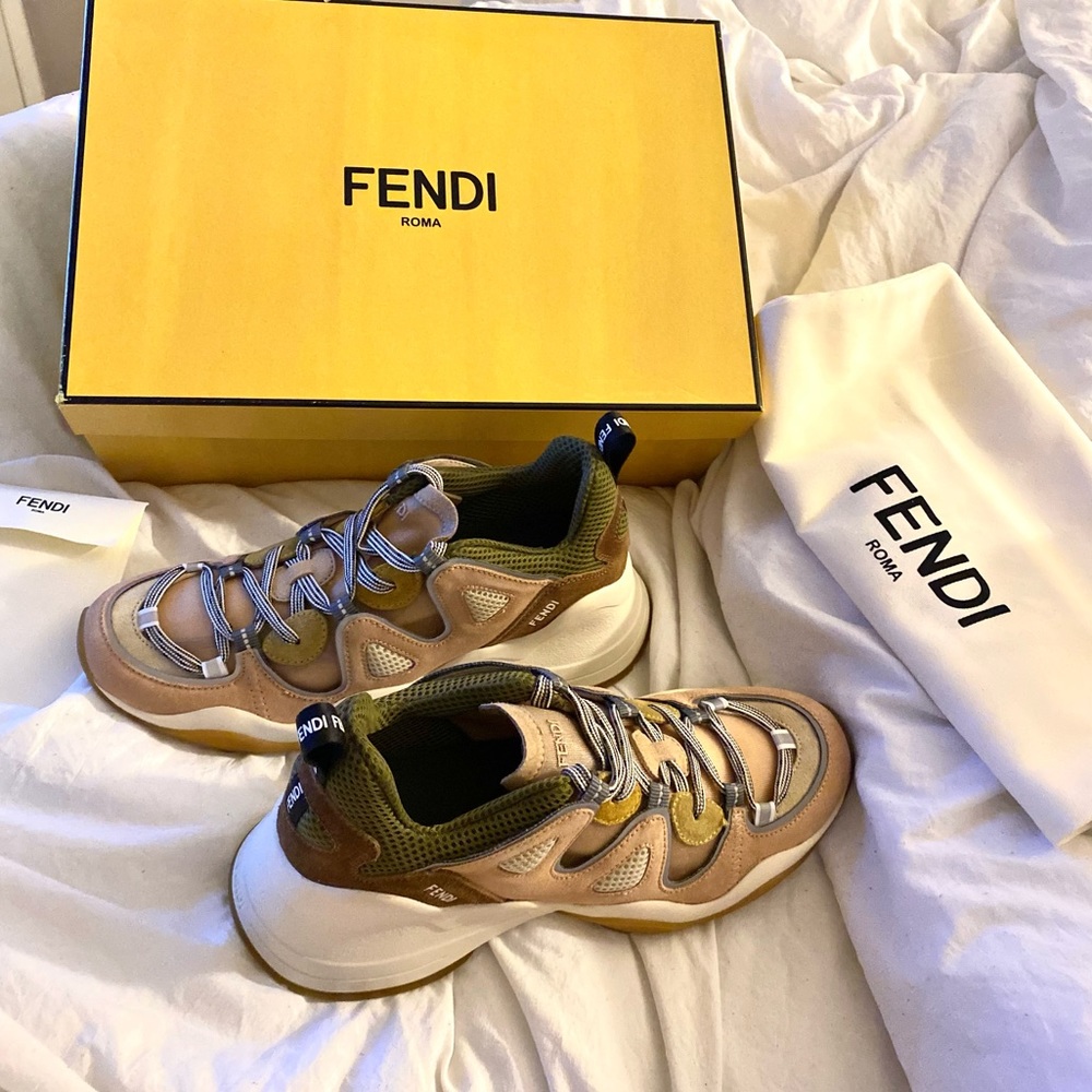 FENDI Suede Tech Jersey FFluid Sneakers Sz 39
